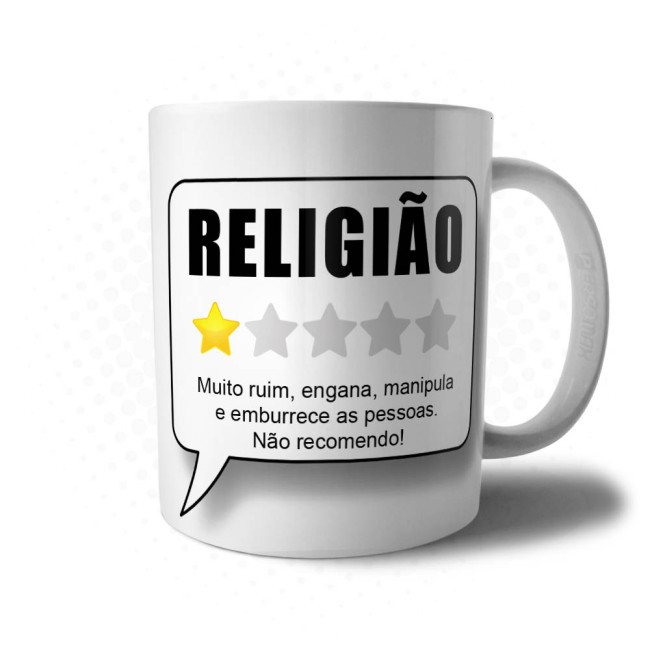 Caneca Avaliação Ateísta - Religião Não Recomendo