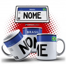 Caneca Placa Mercosul Personalizada Brasil Criativa Carro Moto