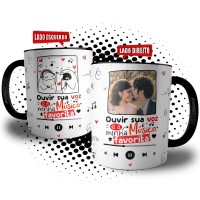 Caneca Flork Namorados com Foto do Casal - Sua Voz é Minha Música Favorita