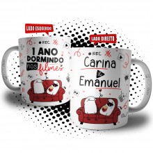 Caneca Flork Casal de Namorados Dormindo Nos Filmes Personalizada com Nome