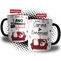 Caneca Flork Casal de Namorados Dormindo Nos Filmes Personalizada com Nome