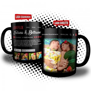 Caneca Loveflix Preta - Presente Especial para o Dia dos Namorados com Sua História de Amor