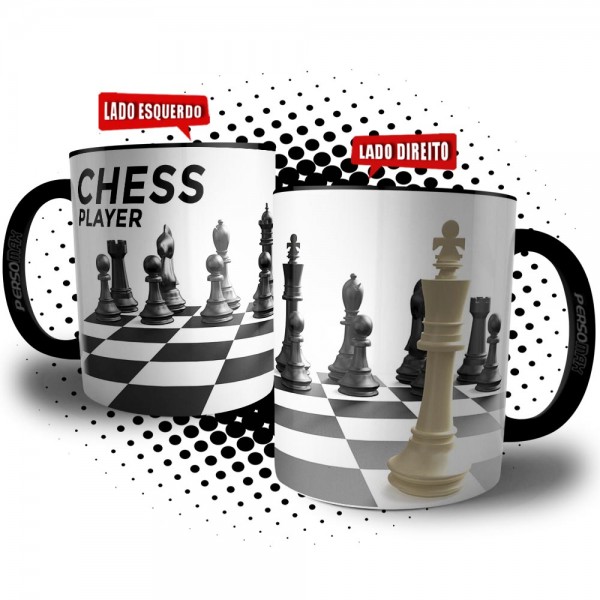 Caneca Jogo De Xadrez Preta - Presente Enxadrista Chess