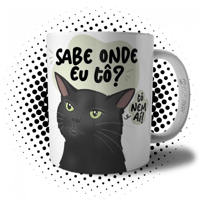 Caneca Meme Gato Preto Olhando Torto Debochado Tô Nem Aí