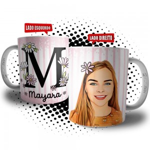 Caneca com Letra Inicial, Nome e Caricatura Digital - Presente Mãe Amiga Sogra Tia Prima