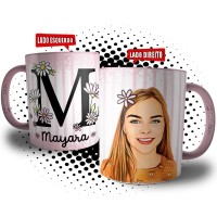 Caneca com Letra Inicial, Nome e Caricatura Digital - Presente Mãe Amiga Sogra Tia Prima