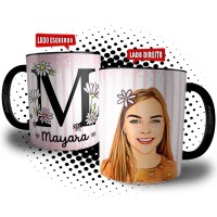 Caneca com Letra Inicial, Nome e Caricatura Digital - Presente Mãe Amiga Sogra Tia Prima