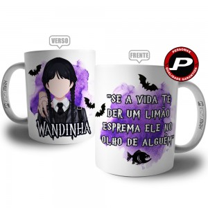 Caneca Wandinha e Mãozinha Frase Limões