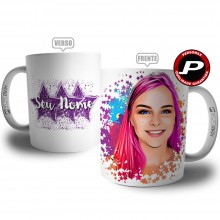 Caneca Caricatura Digital de Mulher com Estrelas Coloridas