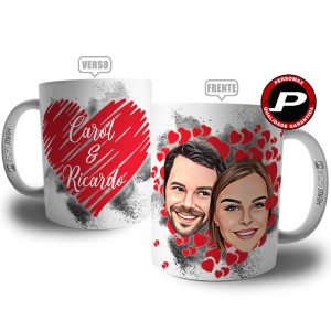 Caneca Caricatura Casal Coração Personalizada