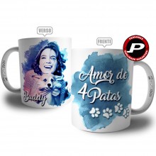 Caneca Mãe de Pet Caricatura Personalizada da Mãe e do Pet