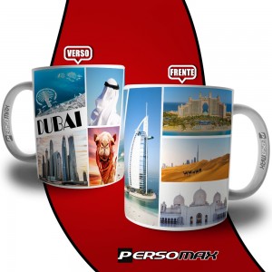 Caneca Cidade de Dubai Lembrança de Viagem Souvenir Emirados Árabes