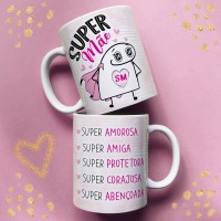 Caneca Florks Super Mãe, Amorosa, Amiga, Protetora, Corajosa e Abençoada