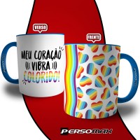 Caneca Lgbtqia+ Meu Coração Vibra Colorido Presente Gay Lesbica Trans