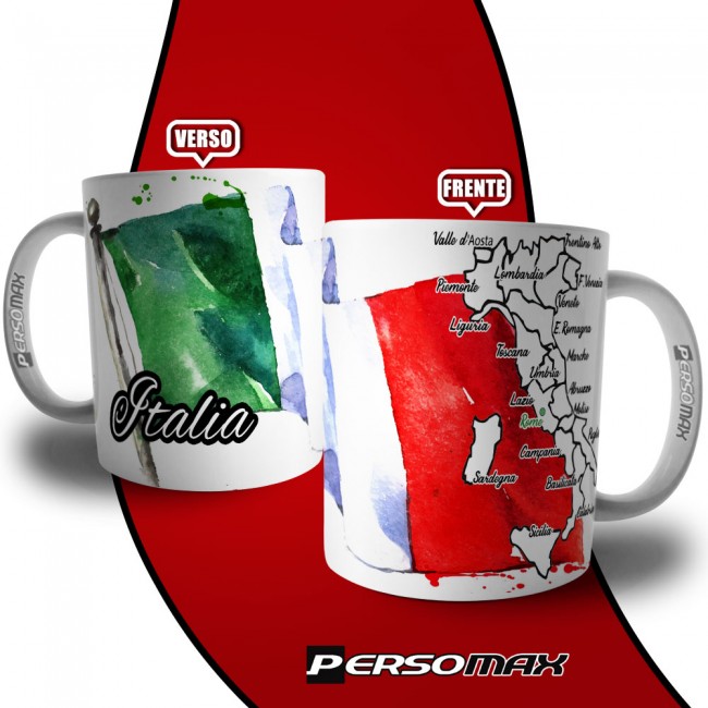 Caneca Bandeira da Itália com Mapa para Colorir