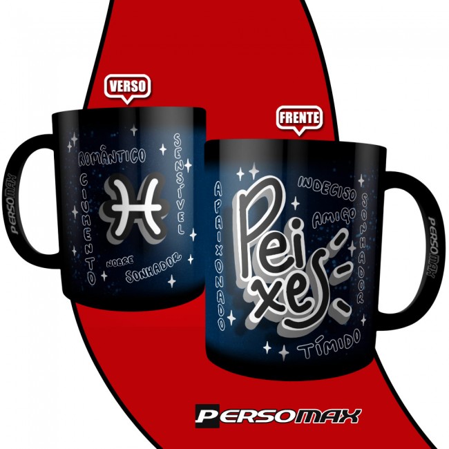 Caneca Signo de Peixes Preta