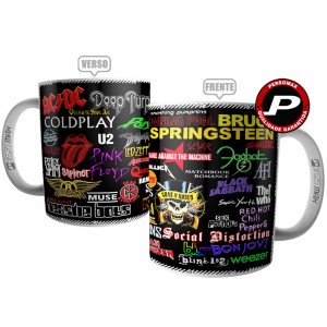 Caneca Bandas Internacionais Famosas de Rock in Roll 