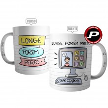 Caneca Professora Aula Online Conectados Longe Porém Perto