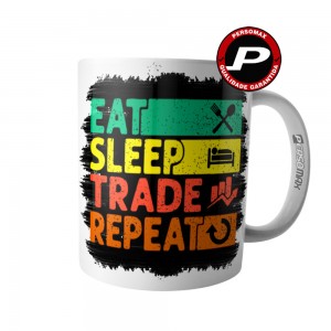 Caneca Eat Sleep Trade Repeat Investidor Trader Bolsa B3 Btc