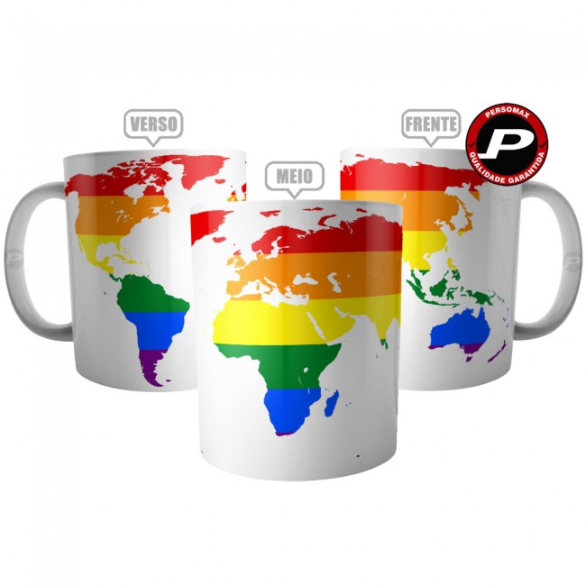 Caneca Mapa Mundi Lgbt Bandeira Colorida