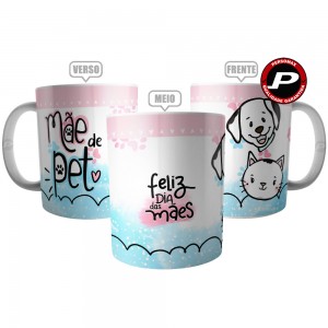 Caneca Feliz Dia das Mães - Presente Mãe de Pet Cat e Dog