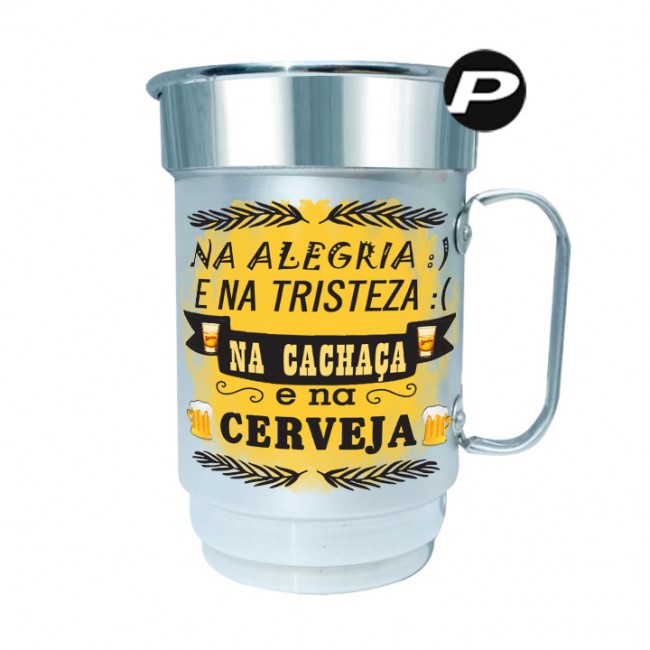 Caneca Personalizada Na alegria e na tristeza na Cachaça e na Cerveja  canecas divertidas humor frase engraçada