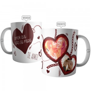 Caneca Casal Amor Não Se Mede - Te Amo Personalizada com 2 Fotos