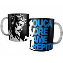 Caneca Cristão Evangélico e Católico, Ouça, Ore, Ame e Repita