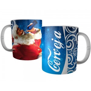 Caneca Divertida de Natal - Papai Noel Bebendo Cerveja