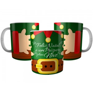 Caneca Duende Papai Noel Feliz Natal e um Próspero Ano Novo