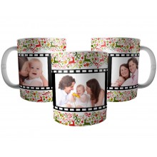 Caneca Feliz Natal e Ano Novo Personalizada com 3 Fotos