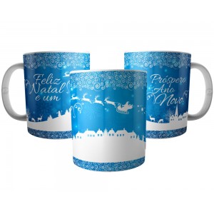 Caneca Feliz Natal e um Próspero Ano Novo Papai Noel e Renas