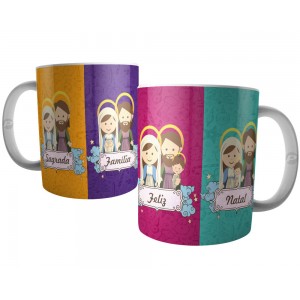 Caneca Sagrada Família - Jesus José e Maria - Feliz Natal