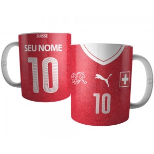 Caneca Camiseta da Seleção da Suiça 2018 com Nome