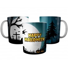 Caneca Halloween - Abóboras e Morcegos no Cemitério